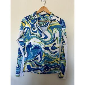 Tail Long Sleeve Mesh Athletic Fitness Top Blue Yellow Swirl 1/4 Zip Size Small